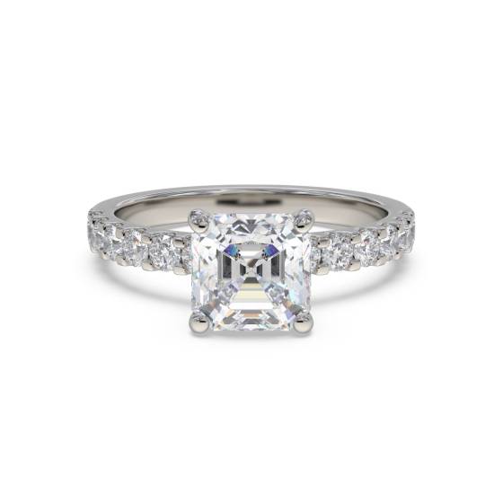 Asscher Diamond Shoulder Set Ring