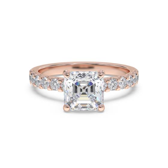 Asscher Diamond Shoulder Set Ring