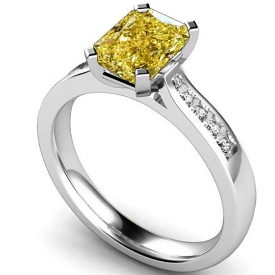Fancy Yellow Radiant Diamond Halo Shoulder Set Ring