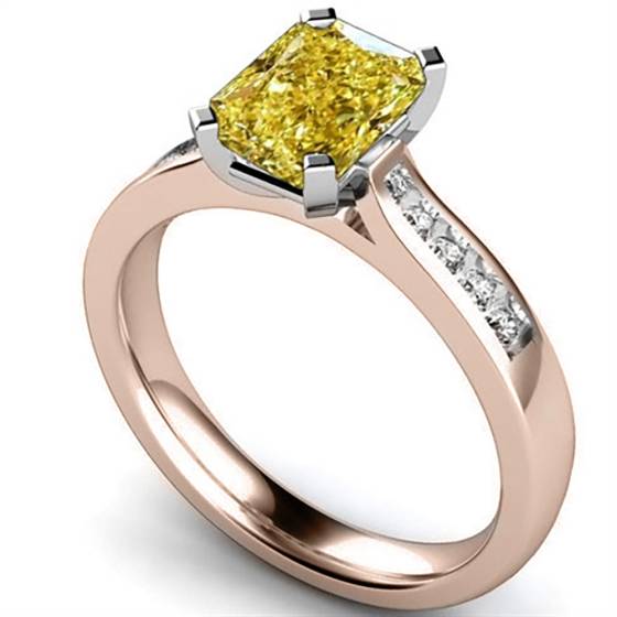 Fancy Yellow Radiant Diamond Halo Shoulder Set Ring