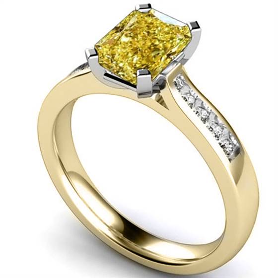 Fancy Yellow Radiant Diamond Halo Shoulder Set Ring
