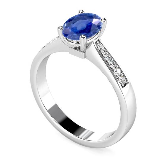 Oval Blue Sapphire and Shoulder Set Ring
