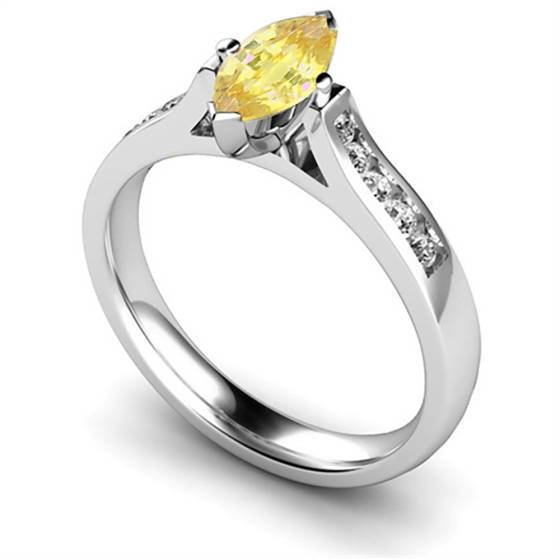 Fancy Yellow Marquise Diamond Single Halo Shoulder Set Ring