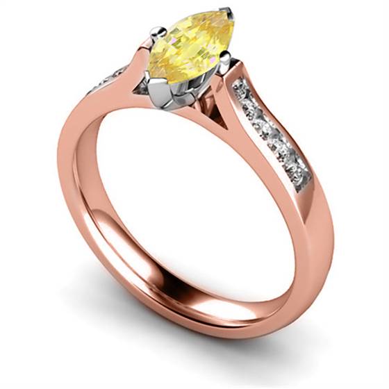 Fancy Yellow Marquise Diamond Single Halo Shoulder Set Ring