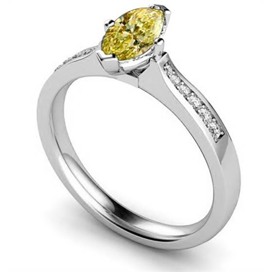 Fancy Yellow Marquise Diamond Single Halo Shoulder Set Ring