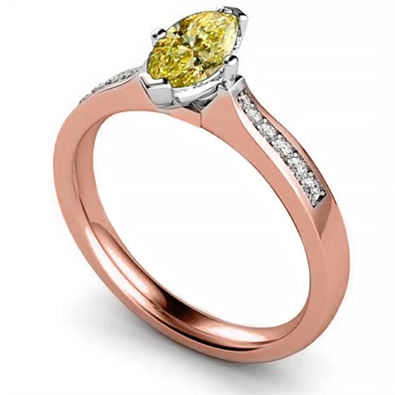 Fancy Yellow Marquise Diamond Single Halo Shoulder Set Ring