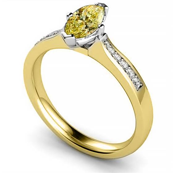 Fancy Yellow Marquise Diamond Single Halo Shoulder Set Ring