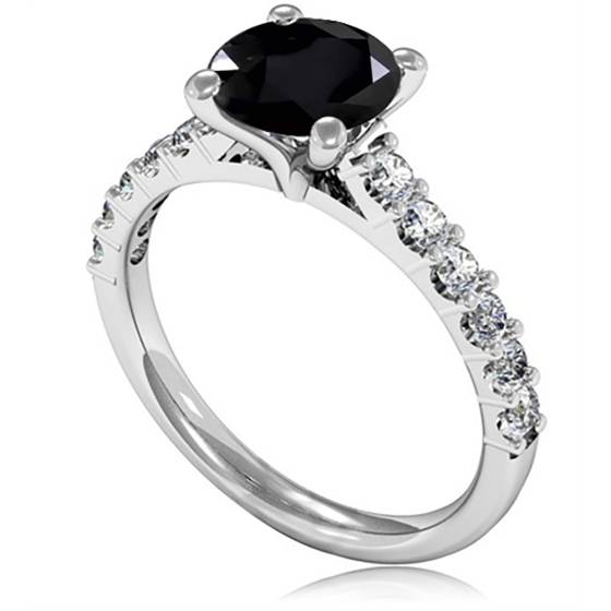 Round Black Diamond Shoulder Set Ring