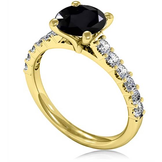 Round Black Diamond Shoulder Set Ring