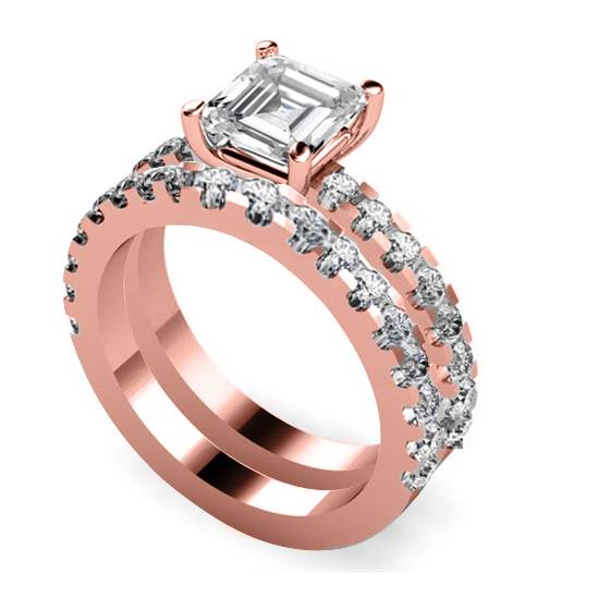Asscher Diamond Shoulder Set Ring With Matching Band