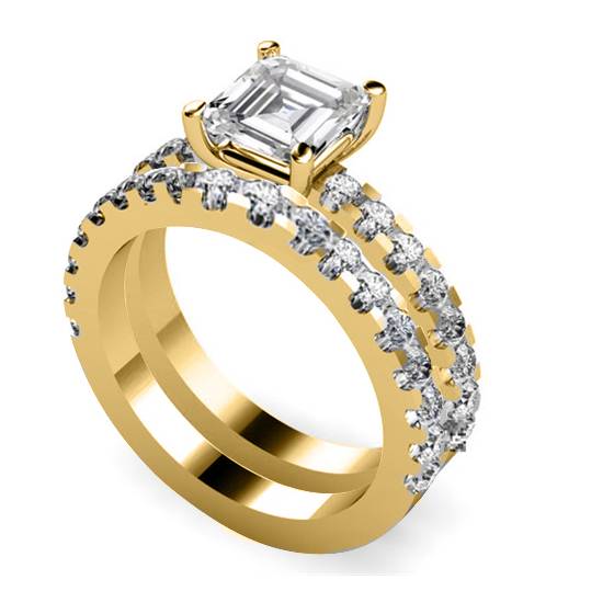 Asscher Diamond Shoulder Set Ring With Matching Band