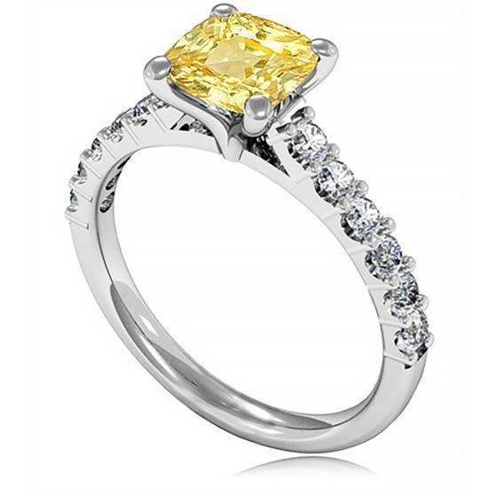 Fancy Yellow Cushion Diamond Shoulder Set Ring