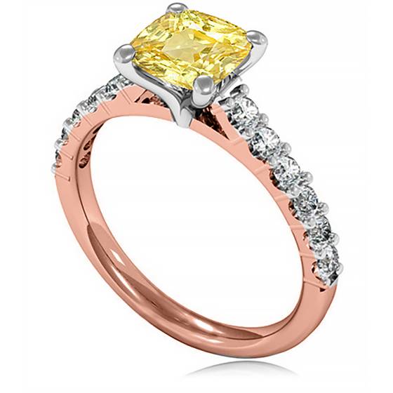 Fancy Yellow Cushion Diamond Shoulder Set Ring