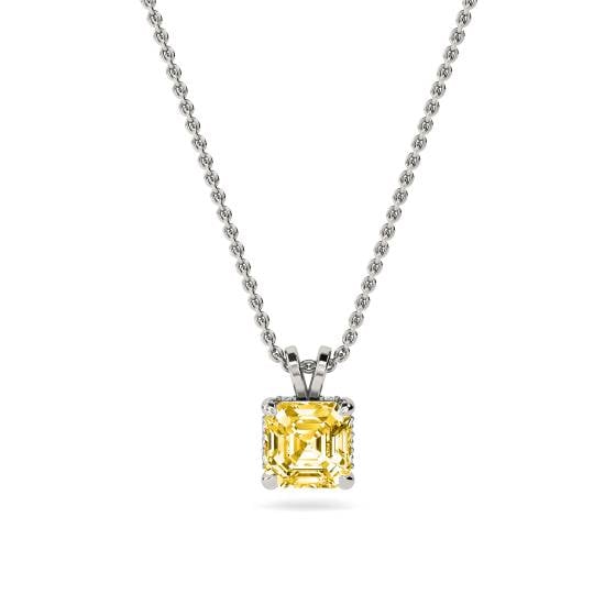 Asscher Yellow Diamond Solitaire Pendant