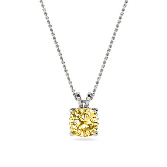 Cushion Yellow Diamond Solitaire Pendant