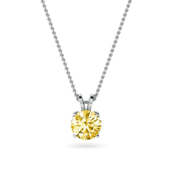 Round Yellow Diamond Solitaire Pendant