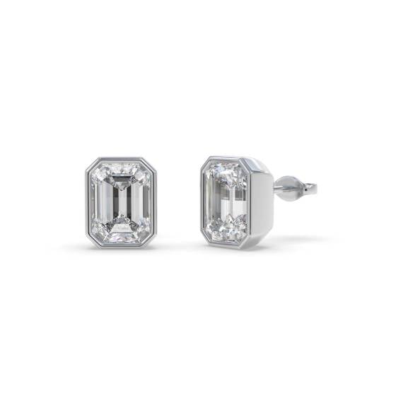 Emerald Diamond Bezel Set Stud Earrings