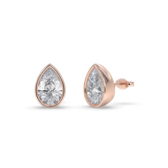 Pear Diamond Bezel Set Stud Earrings