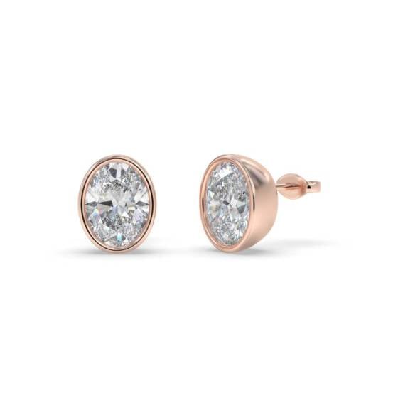 Oval Diamond Bezel Set Stud Earrings