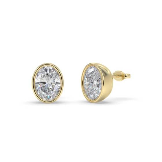 Oval Diamond Bezel Set Stud Earrings