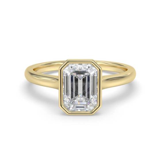 Emerald Diamond Bezel Set Solitaire Ring