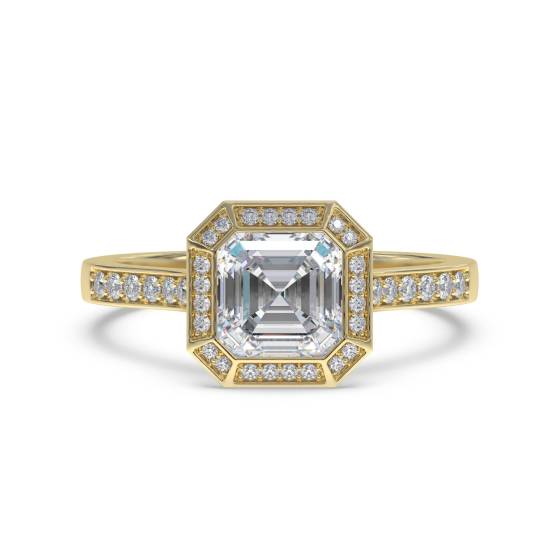 Octagonal Halo Asscher Diamond Shoulder Set Ring