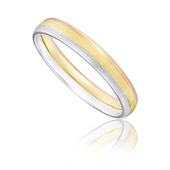 3mm Tri Tone Court Shape Wedding Ring