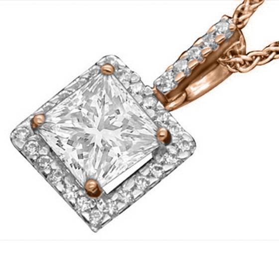 Princess Diamond Single Halo Pendant