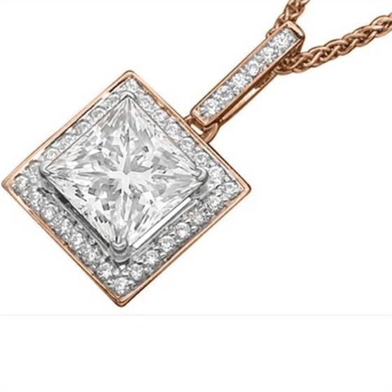 Princess Diamond Single Halo Pendant