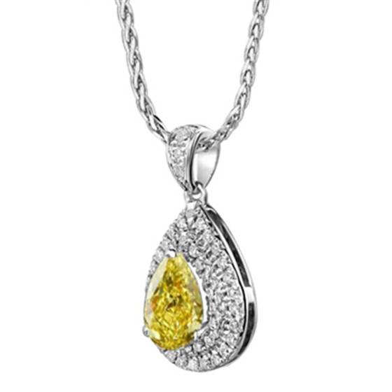 Fancy Yellow Pear Diamond Halo Pendant
