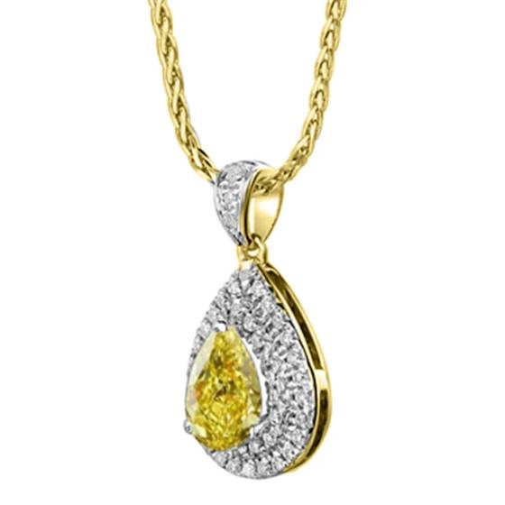 Fancy Yellow Pear Diamond Halo Pendant