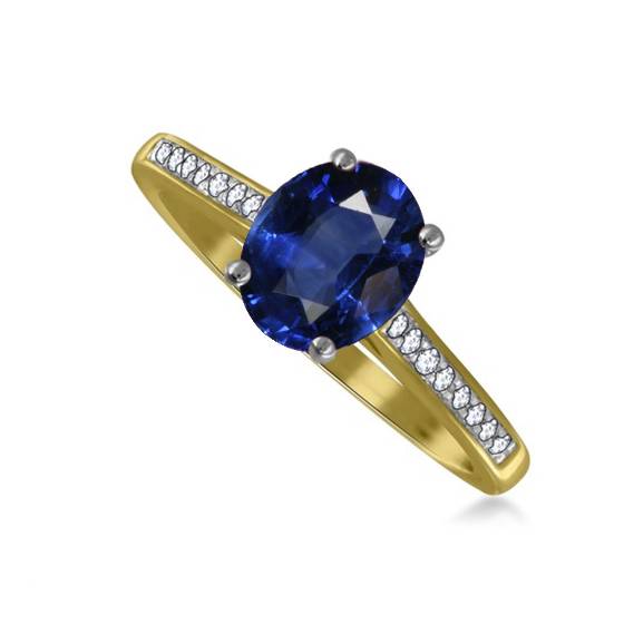 Oval Blue Sapphire and Shoulder Set Ring