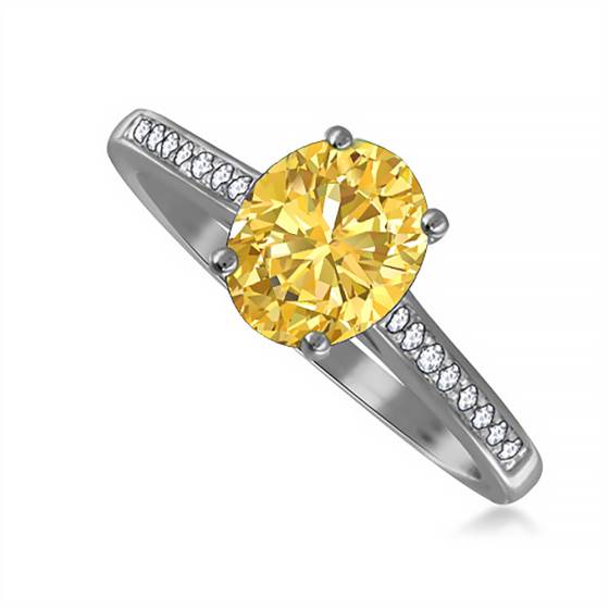 Fancy Yellow Oval Diamond Shoulder Set Ring