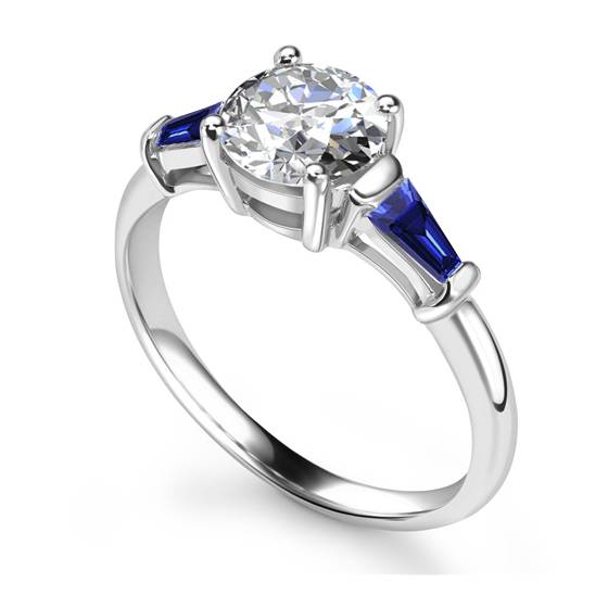 Round Diamond and Blue Sapphire Trilogy Ring