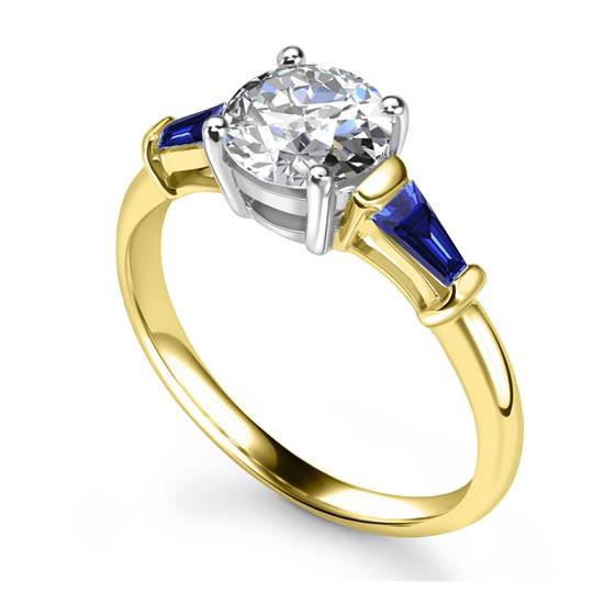 Round Diamond and Blue Sapphire Trilogy Ring