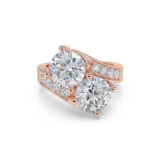 Two Stone Round Diamond Shoulder Set Ring