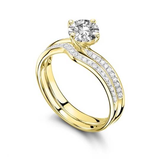 Round Diamond Shoulder Set Ring With Matching Band