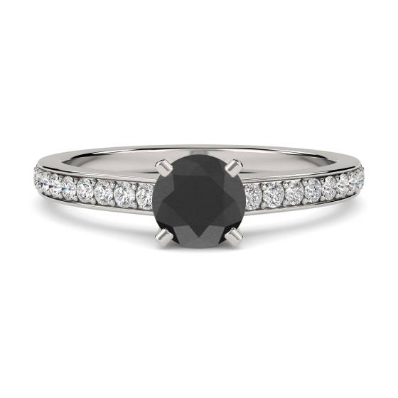 Round Black Diamond Shoulder Set Ring