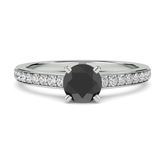 Round Black Diamond Shoulder Set Ring