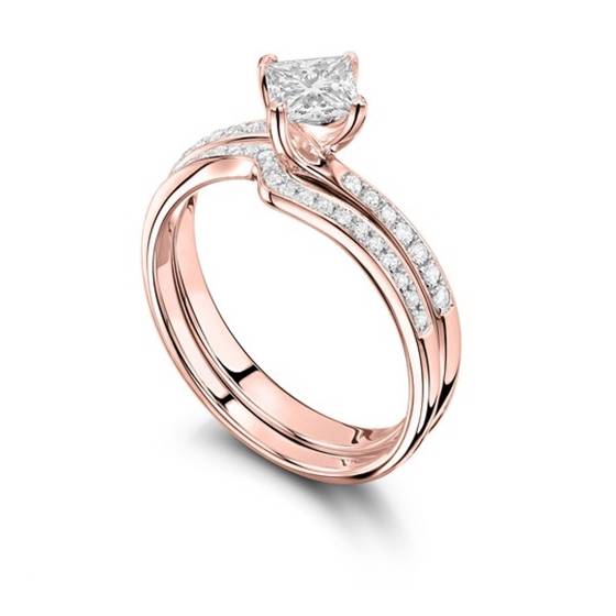 Princess Diamond Shoulder Set Ring With Matching Band