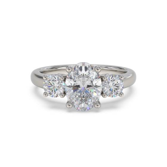 Traditional Oval and Round Diamond Trilogy Ring