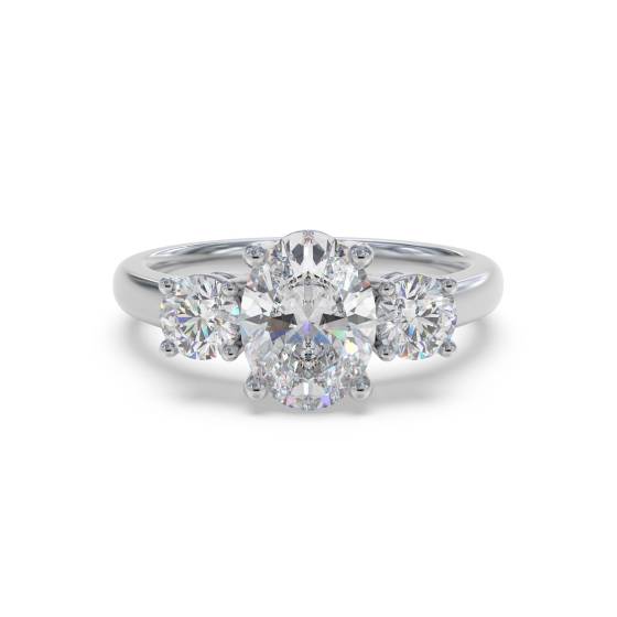 Traditional Oval and Round Diamond Trilogy Ring