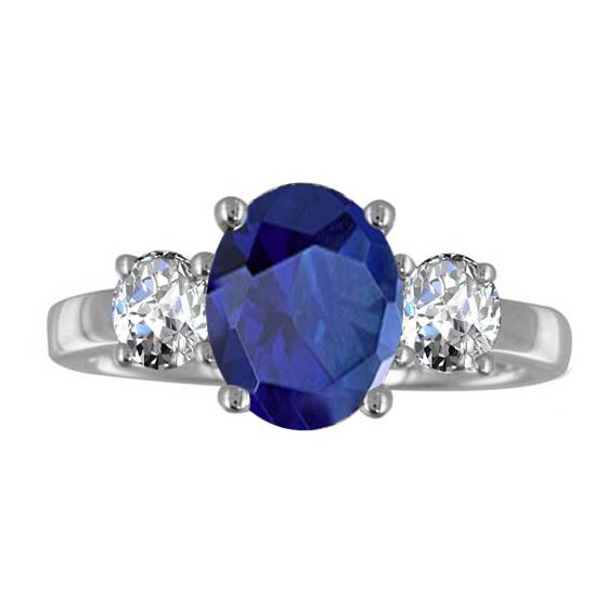 Oval Blue Sapphire and Diamond Trilogy Ring