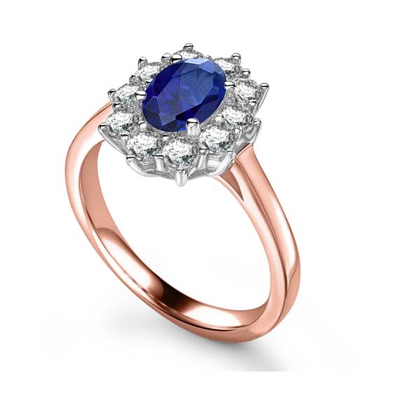 Oval Blue Sapphire and Diamond Halo Ring