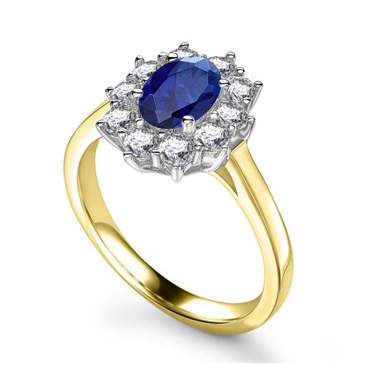 Oval Blue Sapphire and Diamond Halo Ring