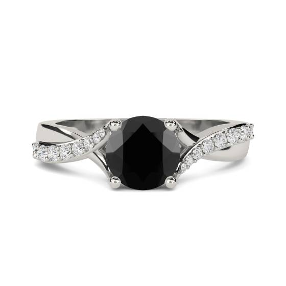 Round Black Diamond Shoulder Set Ring