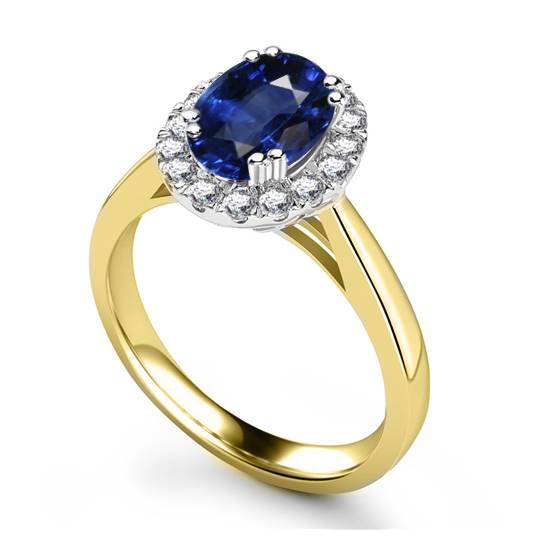 Oval Blue Sapphire and Diamond Halo Ring