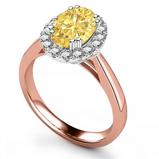 Fancy Yellow Oval Diamond Halo Shoulder Set Ring