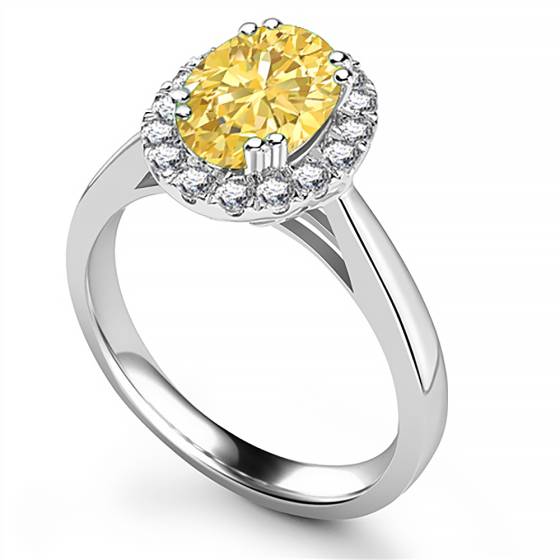 Fancy Yellow Oval Diamond Halo Shoulder Set Ring