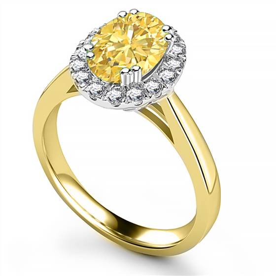 Fancy Yellow Oval Diamond Halo Shoulder Set Ring